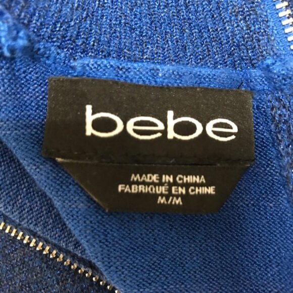 Bebe Royal Blue Sparkle Cold Shoulder Long Sleeve Top Medium - Picture 7 of 7